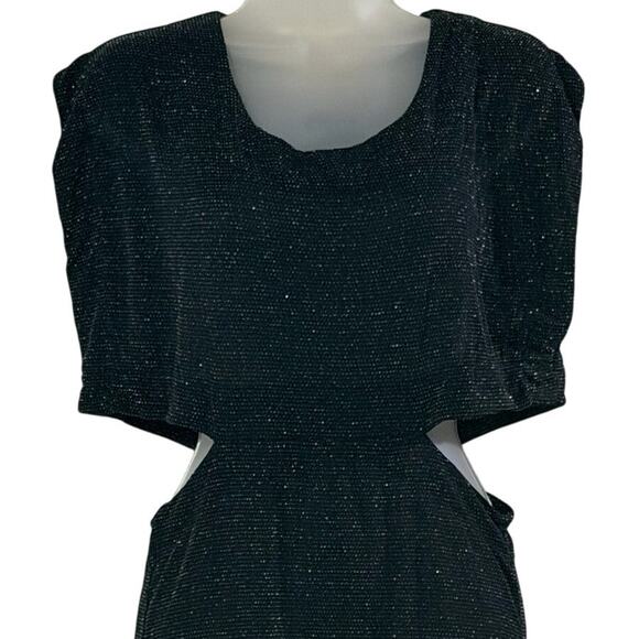 Somedays Lovin black shimmer cutout mini dress metallic sparkle  Medium - Picture 3 of 10